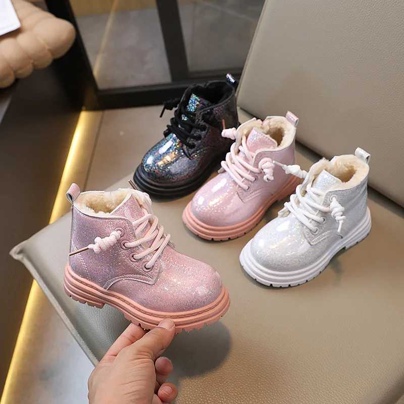 Cozy Plush Inner Winter Girl Ankle Boots Cold-proof Fashion Non-slip Girls PU Leather Short Boots Children Platform Shoes H08215XJ241206