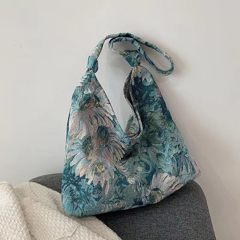 New Large Capacity Women's Handbag Fashion Printing Underarm Bag Retro Leisure Waterproof Shoulder Bag Women Canvas Shopping Bag