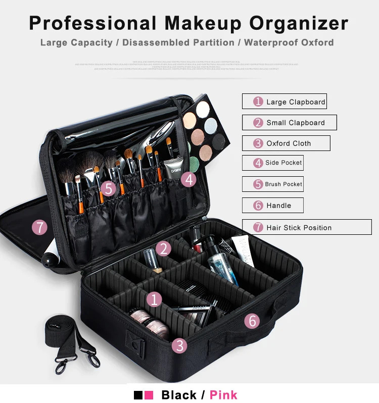 High quality professional organizer Bolso Mujer makeup box large capacity storage bag 2 layers dh912331255