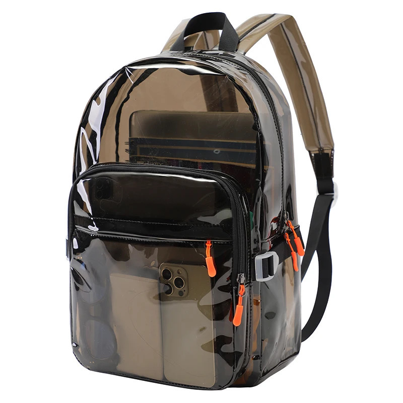 TINYAT Womens PVC Casual Transparent Lightweight Backpack with Multiple Pockets Waterproof Laptop Transparent Backpack Outdoor Sports 241107