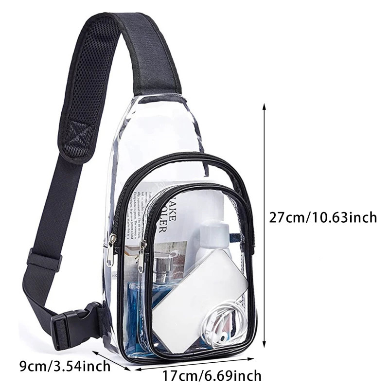 PVC transparent chest bag sports stadium hanging bag womens cross body concert bag transparent sports stadium wallet bag with black belt hanging bag 2