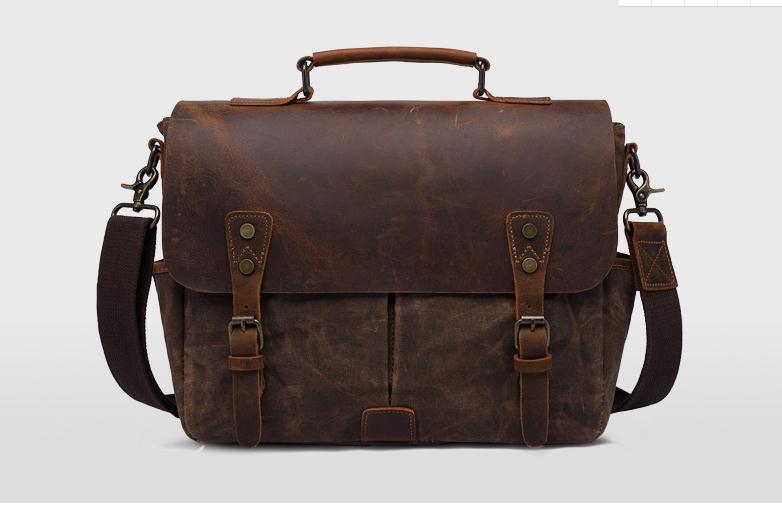 Vintage Crazy Horse Leather Man Bag Oil Wax Portable Canvas Bag, Men's Shoulder Bag pinepoxp bag