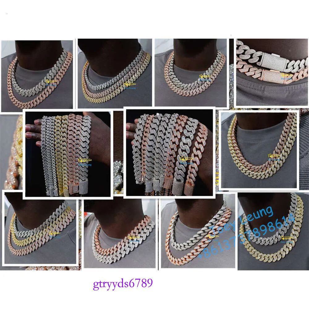 Necklace Jewelry Cuban k Chain Custom Vvs Moissanite 20MM Rhombus Iced Out Sterg Sier Pass Dia Test Hip Hop Chains for Men Jewelery