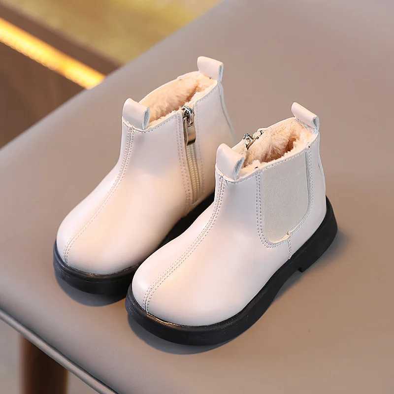 Children Short Boots for Girls Cool Black Winter Beige Boys Cotton Kids Chelsea Boots PU Fashion Non-slip Round-toe 2023 BritainXJ241206