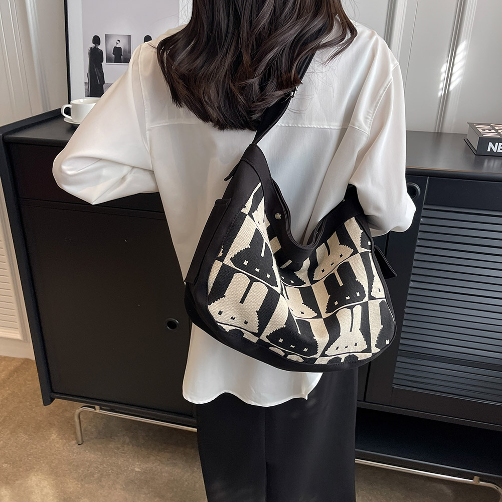 Rabbit Pattern Canvas Shoulder Bag Large Capacity Trendy Crossbody Bag Fashion Handbag Everyday Purse for Women and Girls