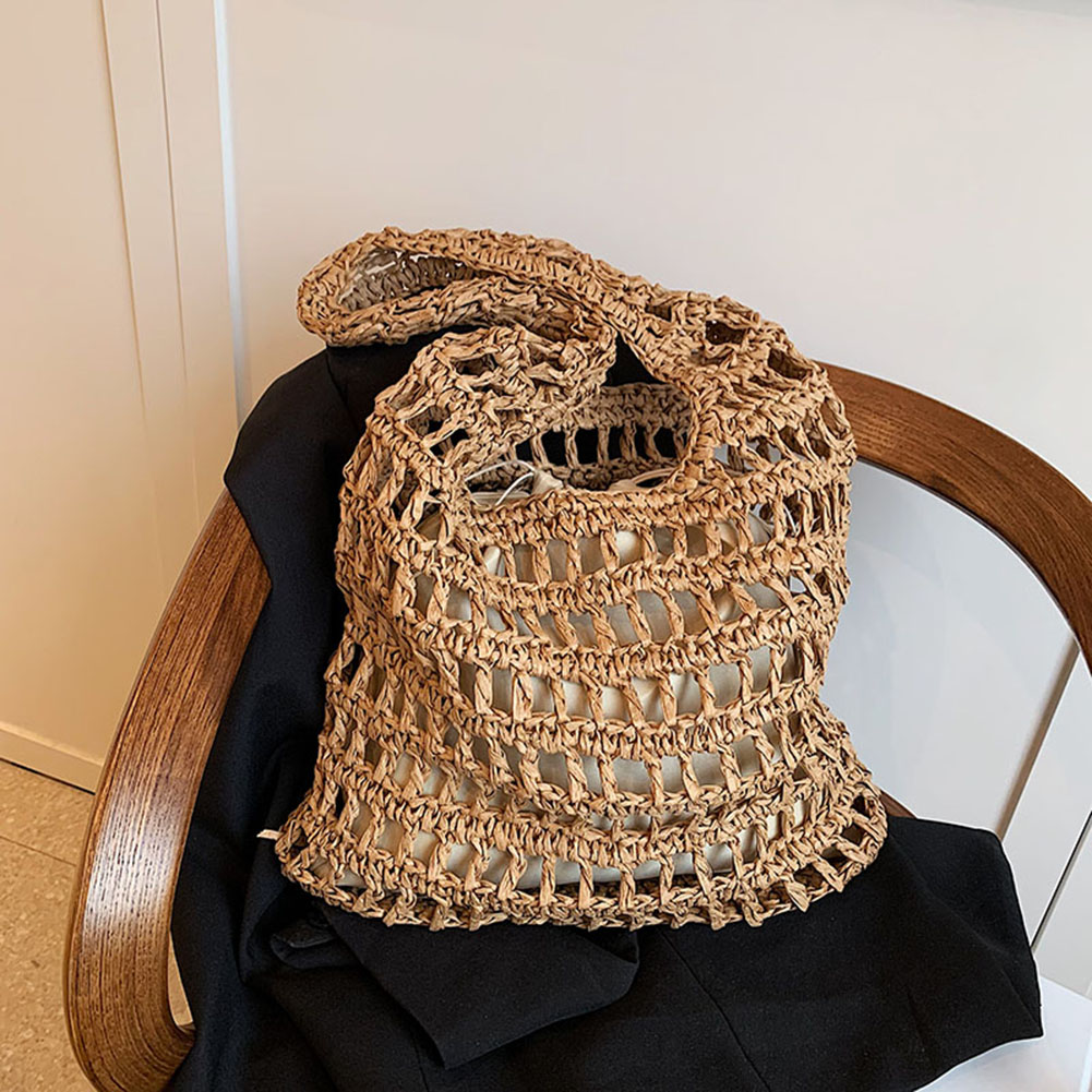 Women Straw Woven Tote Bag Fashion Woven Handbag Large Capacity Weaving Shoulder Bag with Inner Bag for Outdoor Travel