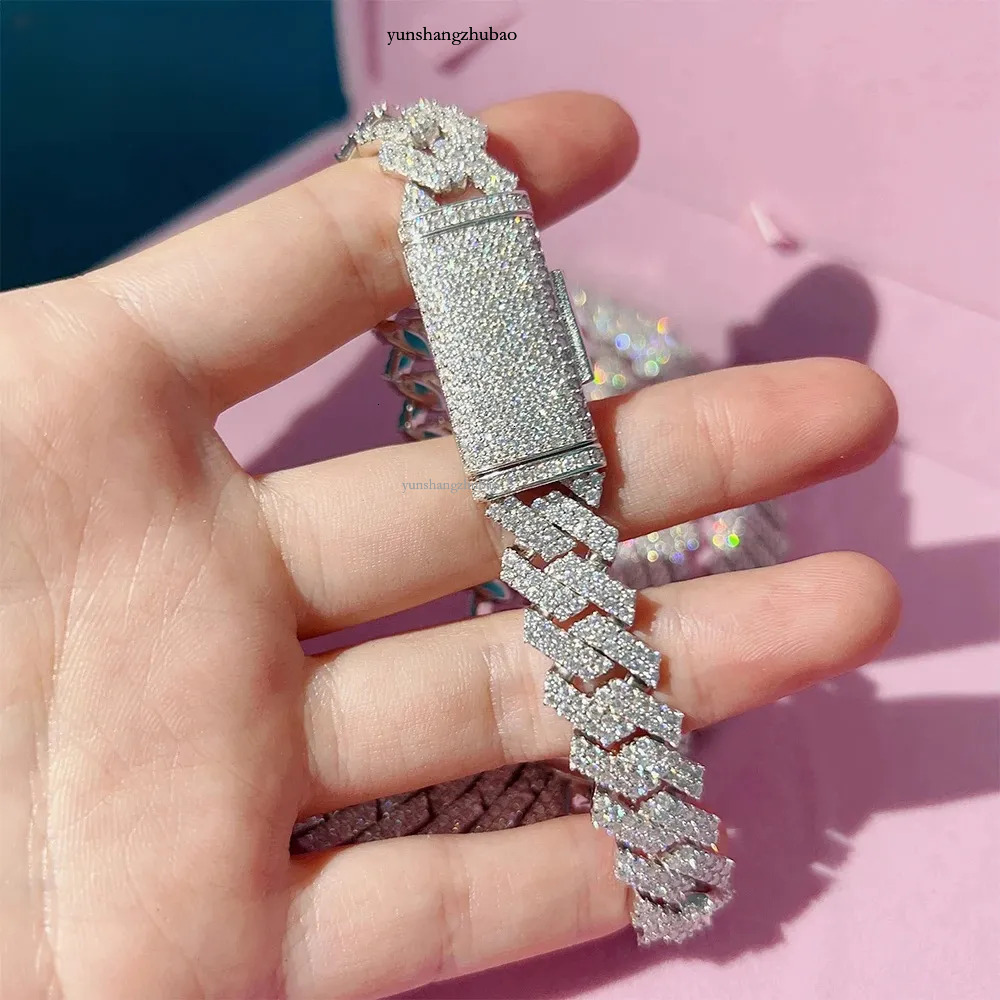 fashion bracelet pass dia hip hop Men and women jewelry vvs stone Shiny 2row womens 14mm sterg sier necklace moissanite cuban chain k