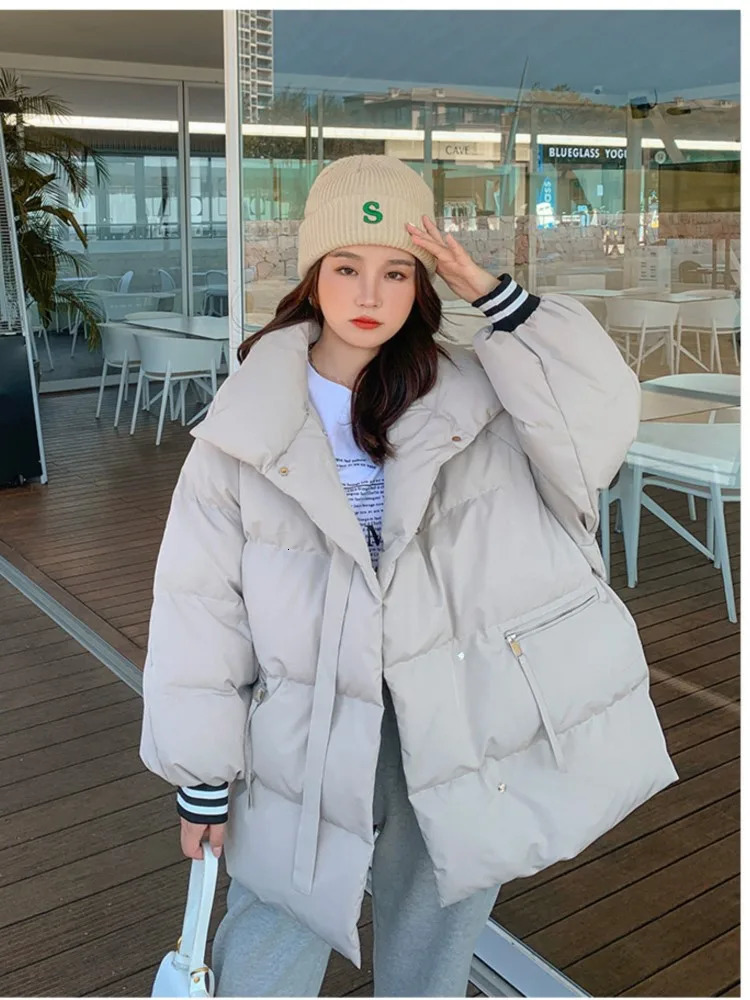 Brown Puffer Jacket Winter Womens Stand Collar Parkas Thick Warm Cap Botton Coat Korean Fashion Coat 241107