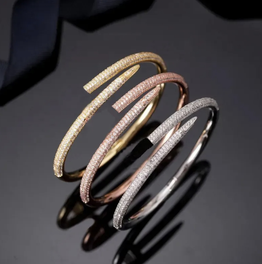 Full stone Titanium steel gold charm spike designer nail Bracelet bangle pulsera for mens and women party couples lovers gift jewelry