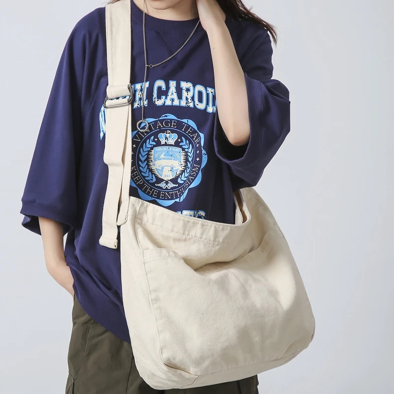 Womens casual canvas school girls cross body bag solid color large capacity handbag fashionable cool mens shoulder bag 241106