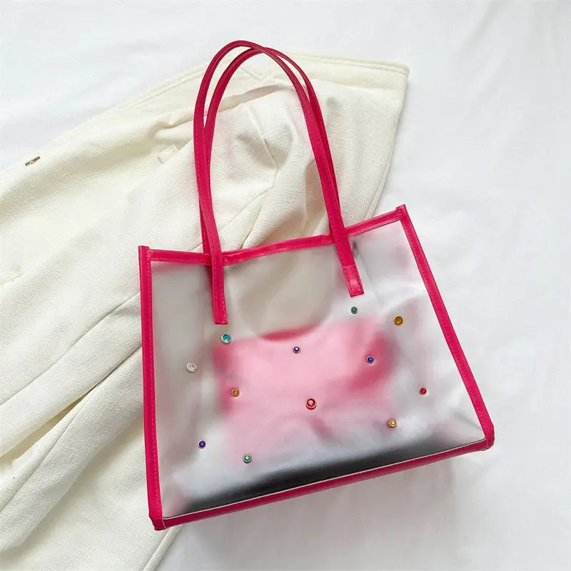 transparent large capacity womens bag two-piece set frosted jelly fashionable one shoulder street jelly handbag 241107