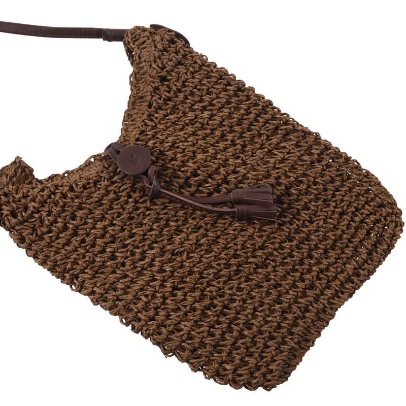 Fabric bags Shoulder Straw Summer of Women Fabric Crossbody Bags Canvas Jute Beach Travel Bag Brown