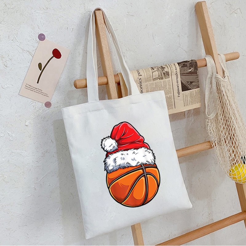 Beagle Santa Christmas Tree Lights Xmas Canvas Shopper Shoulder Bag Women Designer Handbags Casual Woman Shopping Tote