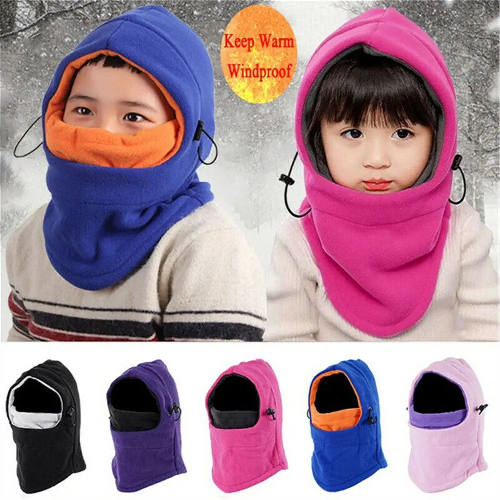 1pc Thermal Neck Warm Full Face Ski Mask Hood Cap Kids Winter Fleece Balaclava Hat Boys Girls Children Cap 241107