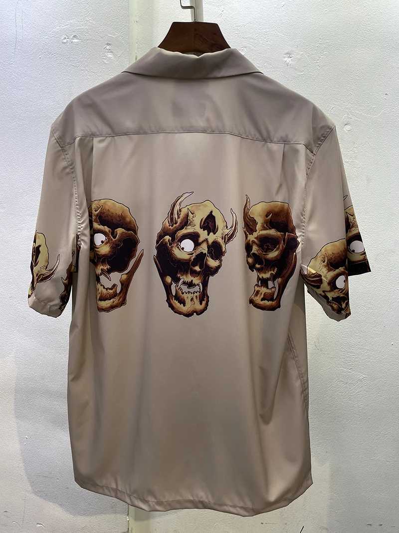 Men's T-Shirts WACKO MARIA Mens Street Clothing Skull Print Summer Casual Hawaiian Short sleeved Shirt J240402