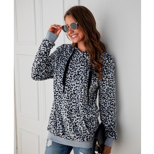 New designer autumn and winter sexy leopard print pocket hooded long sleeved women's top sportswear trend hoodie