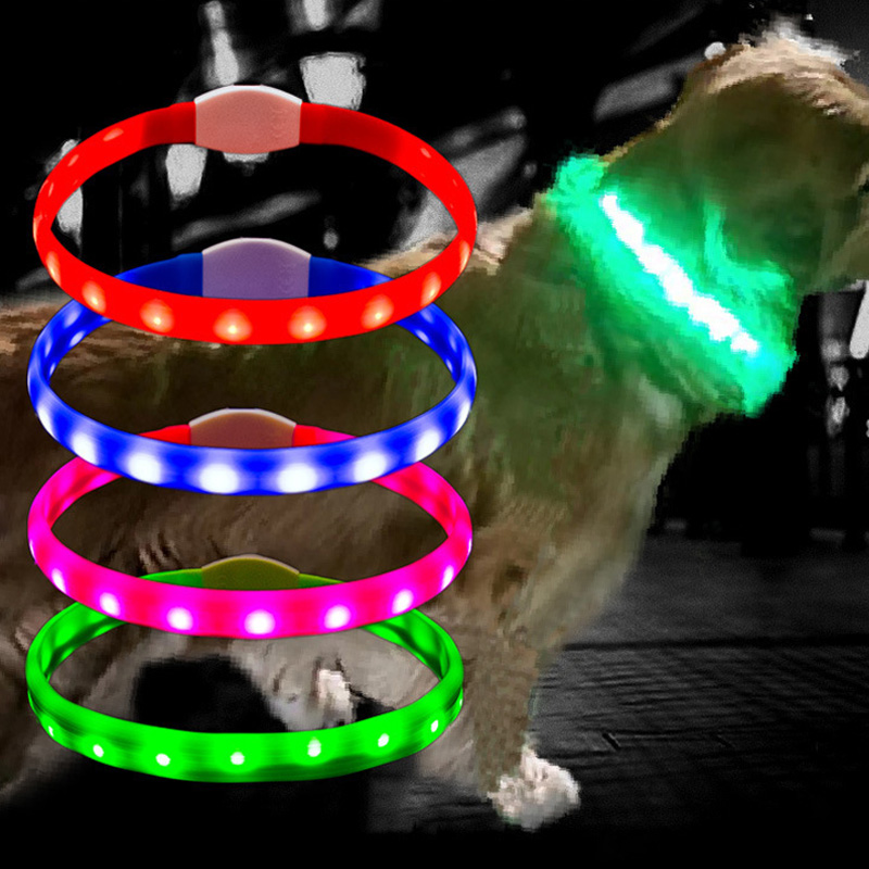 Dog Glow-in-the-Dark Collar Amazon Glow Anti-Lost Pet Glow USB Rechargeable LED Light-up Silicone Collar