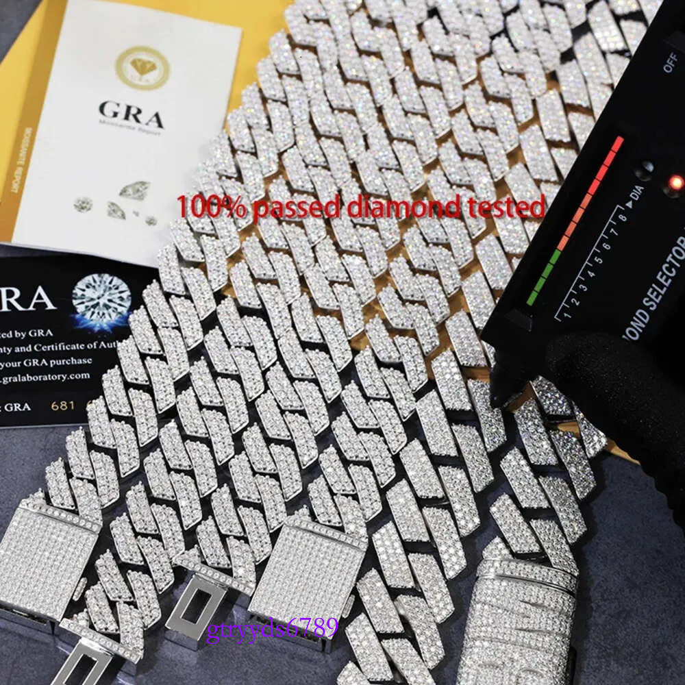 Heavy sterg sier gold plated cuban hip hop jewelry 4 rows 20 mm wide Vvs moissanite Cuban k chain