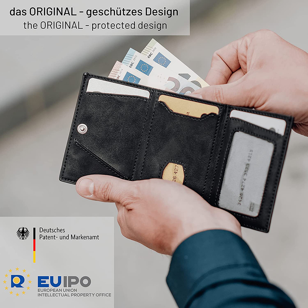 YE TREE Genuine Leather Credit Card Wallet for Man Zipper Smart Pop up Card Holder Coin Rfid Business Aluminum Metal Mens Wallet