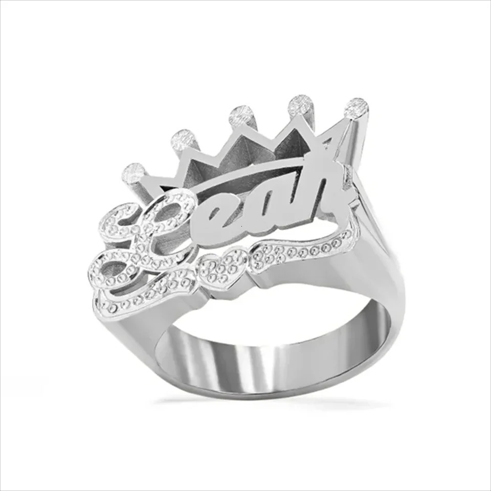 Name customized crown ring dual tone electroplated 3D ring handmade S925 silver custom name ring mens and womens gift 241106