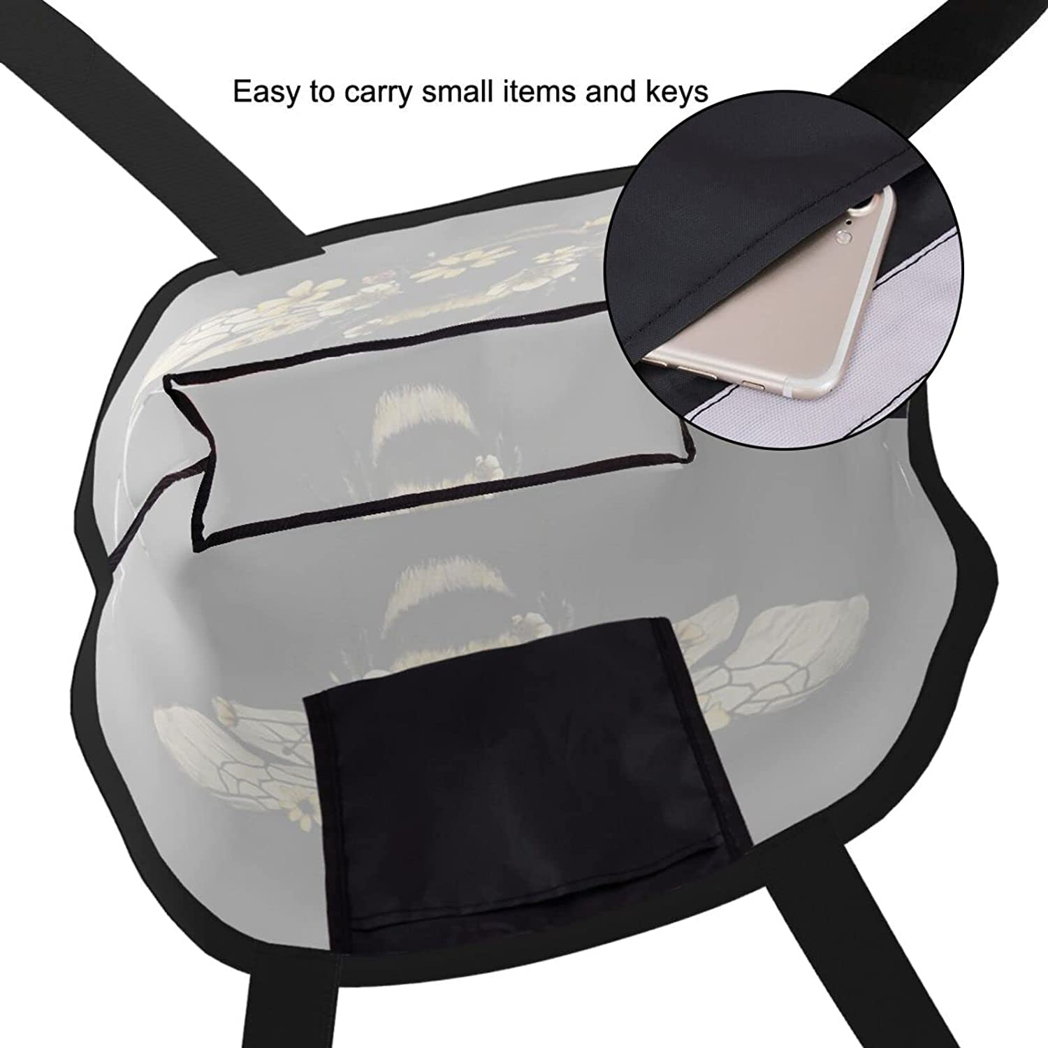 Bee Black Reusable Grocery Bags - Tote Bag for Women Casual Shoulder Bag Foldable Large Shopping Bag