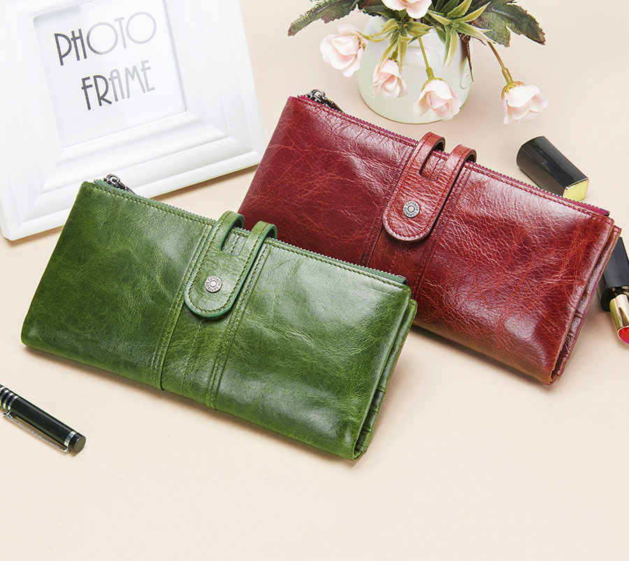 Green Red Clutch Bag Fashion Genuine Leather Women Wallet Female Long Wallets With Card Holder Zipper Coin Purse For iPhone 8