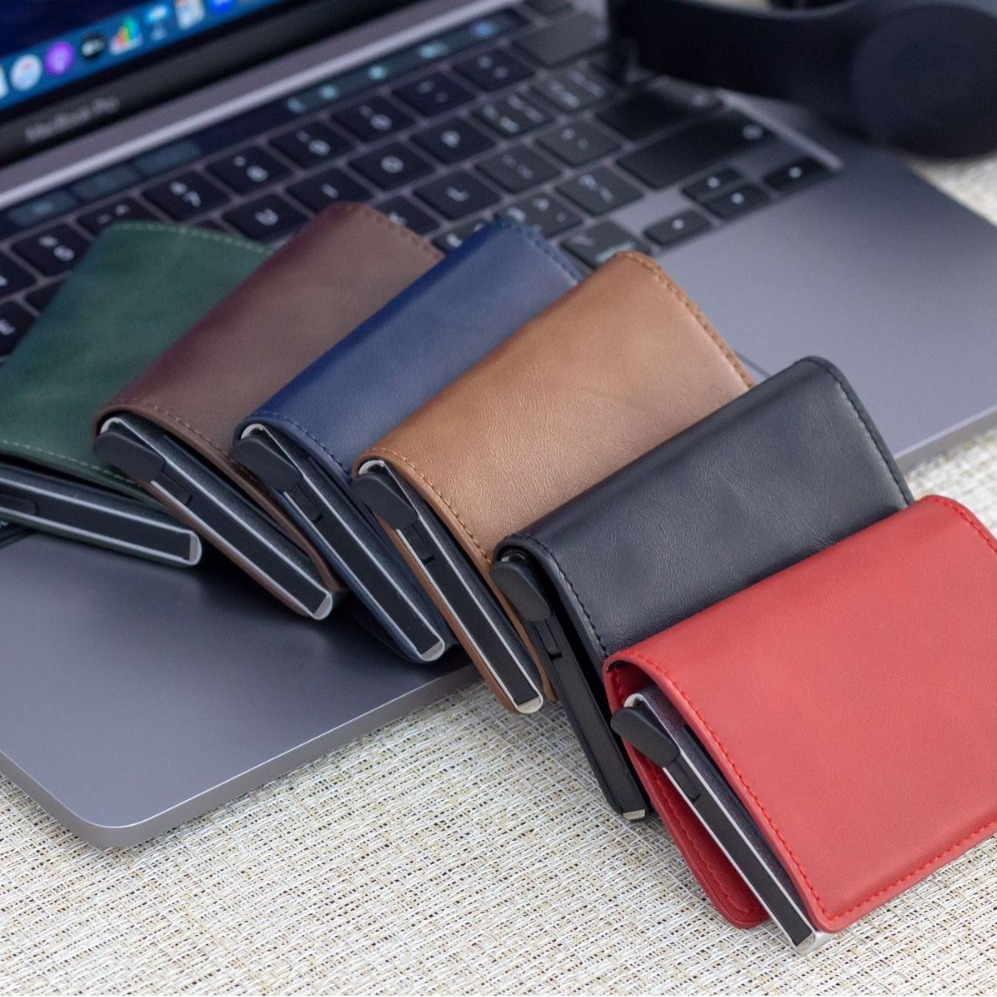 New Men Women Smart Wallet Credit Bank Card Holder Fashion Purse Aluminum Alloy Business Casual Mini Wallet Brand PU Purse