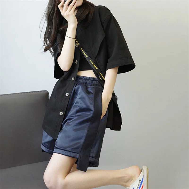 Men's Shorts Summer RRR123 Shorts Satin Side Webbing Loose Casual Pants High Quality 1 1 Sport Drawstring Shorts Mens And Womens J240402