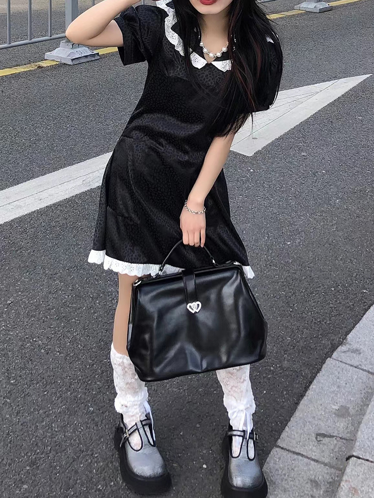 Casual Versatile Large Capacity Academy Style Black Backpack For Student Retro Solid New Women Single Shoulder Crossbody Handbag