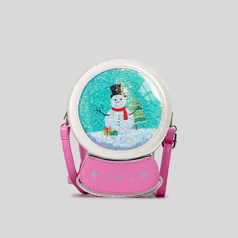 Christmas snowman pattern makeup mirror womens shoulder bag fun and cute cross shaped body bag girls novel small wallet 241106