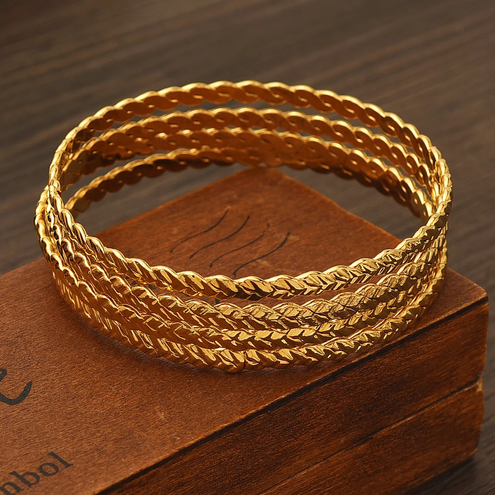 Dubai Gold Color Bangles For Women 18K Gold Plated Indian African Bracelets Charm Party Ethiopian Arabic Jewelry 241106