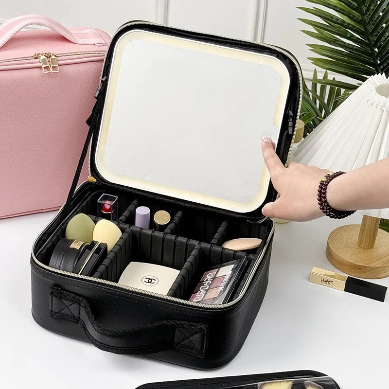 LED makeup box with light and mirror large capacity high-quality tactile makeup bag makeup bag 241106