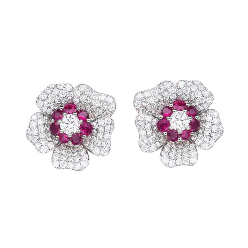Flower earrings women fashionable fresh exquisite Stud 925 sterling silver diamond Stud earrings classic crystal flower platinum Stud wedding jewelry