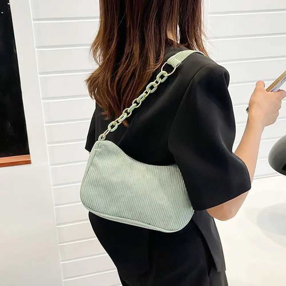 Fashion Vintage Handbags Women Autumn Winter Corduroy Underarm Bag Zipper Shoulder Small Bags Female Soft Casual Clutch Handbag Y250303