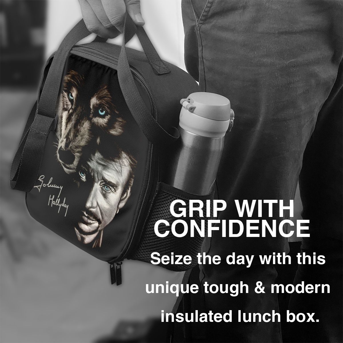 Custom Johnny Hallyday And Wolf Lunch Bag Women Thermal Cooler Insulated Lunch Boxes for Adult Office