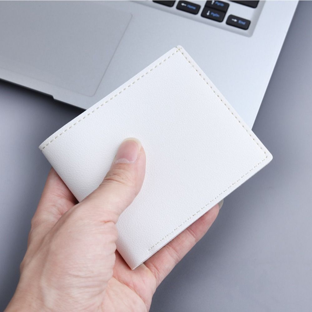 Men Short PU Leather Wallet Simple Solid Color Thin Male Credit Card Holder
