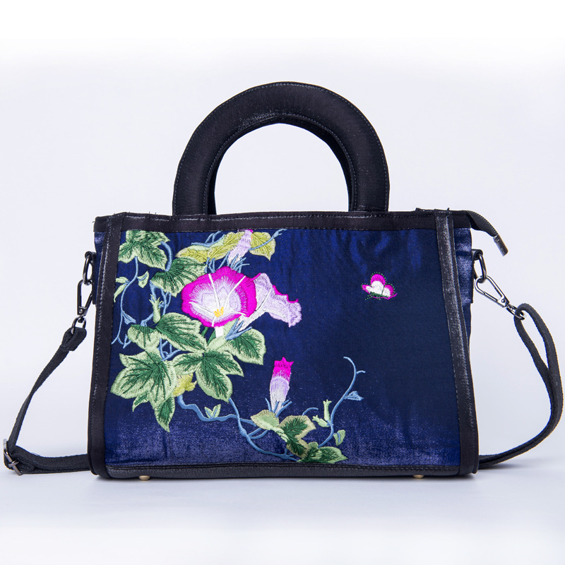 Veowalk Velvet Flock Women Embroidered Canvas Shoulder Bag Elegant Ladies Vegan Leisure Crossbody Evening Handbag Medium