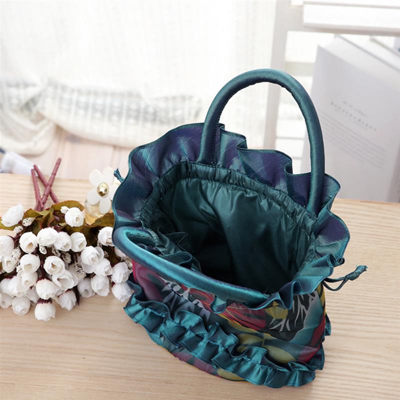 Fashion Small Women Leather Bucket Bag Handbag Floral Lace Drawstring Shoulder Bag Messenger Crossbody Bags Purses