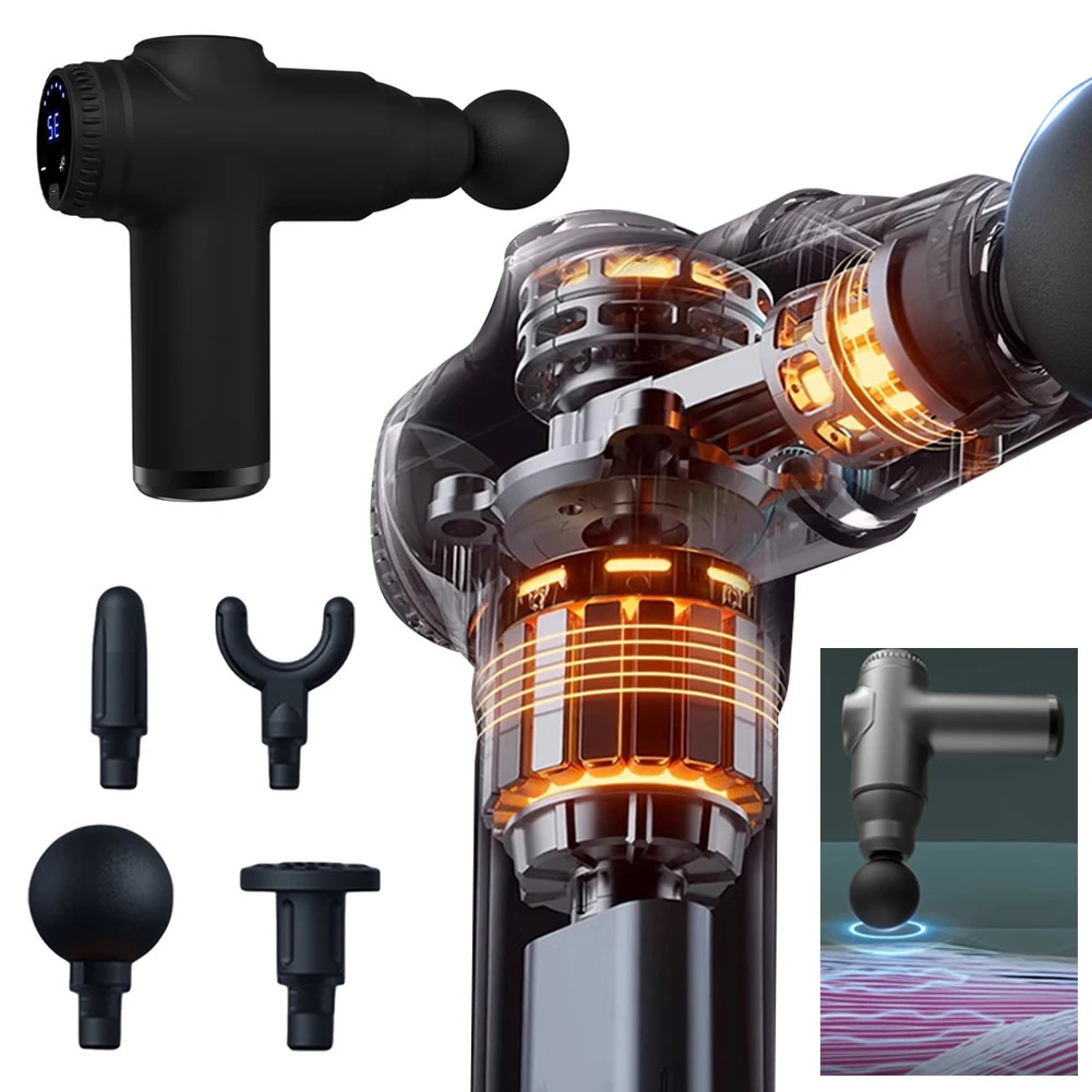 Electric Chiropractor Body Massager 30 Speeds Muscle Gun with 4 Heads Percussion Massage Device LCD Display for Athletes 241106