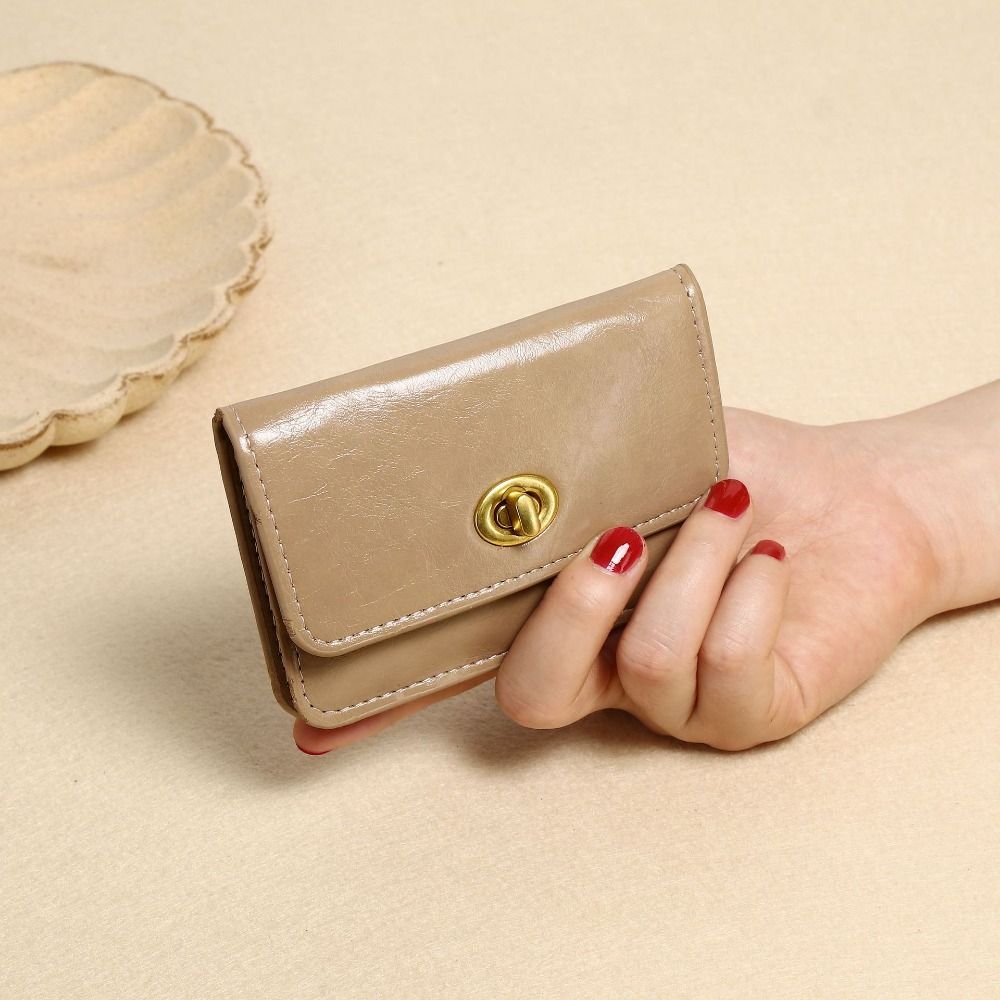 Women's PU Leather Short Wallets Ultra-thin Card Holder Coin Bag Lock Coin Purse Card Holder