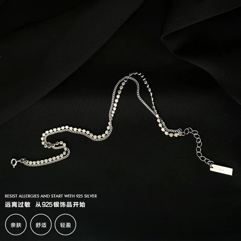 Ventilate 925 sterling silver double-layer womens geometric disc anklet summer jewelry bracelet 241107