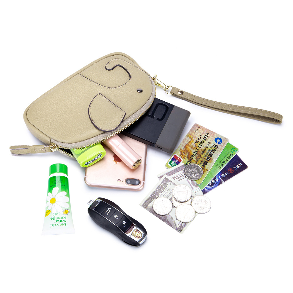 Cute Elephant Clutch Bag Leisure Fashion Portable Circular Round Genuine Leather Wallet Solid Color Zipper Coin Holder Purse New