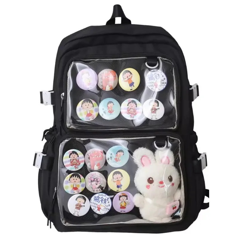 Ita backpack big backpack cute transparent pocket for pin display anime transparent womens Kawai personalized student bag 241107