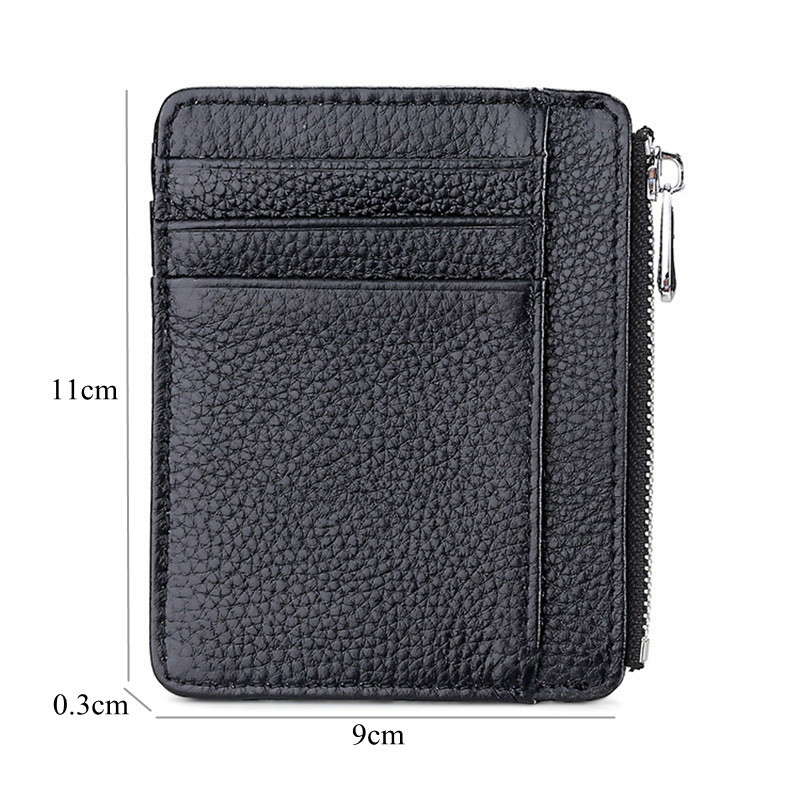 Ultra-Thin Slim Bank Credit ID Card Holder for Women Men Genuine Leather Mini Zipper Wallets Small Coin Purses Money Case Bag