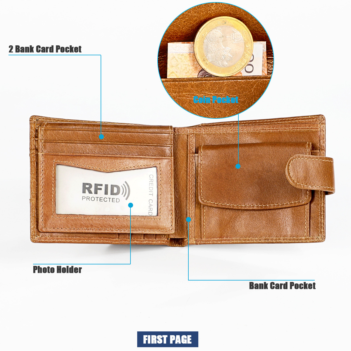 Men's Wallet Vintage Cow Skin Genuine Leather Wallet for Men RFID Credit Card Holder Purse Man Money Bag