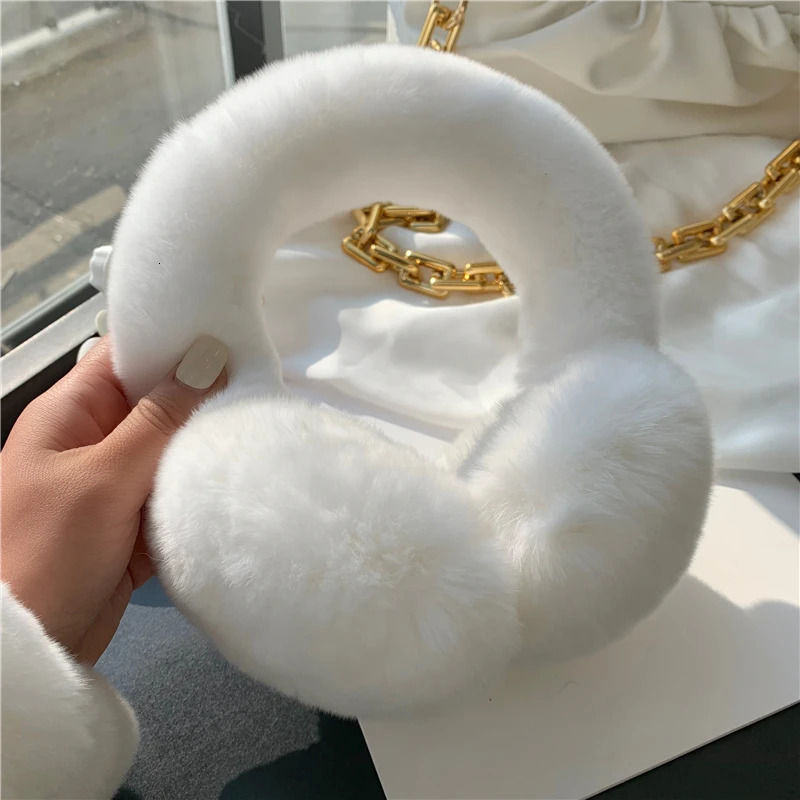 Winter female earmuffs soft and warm cable fur real Rex rabbit earmuffs cold weather 241107