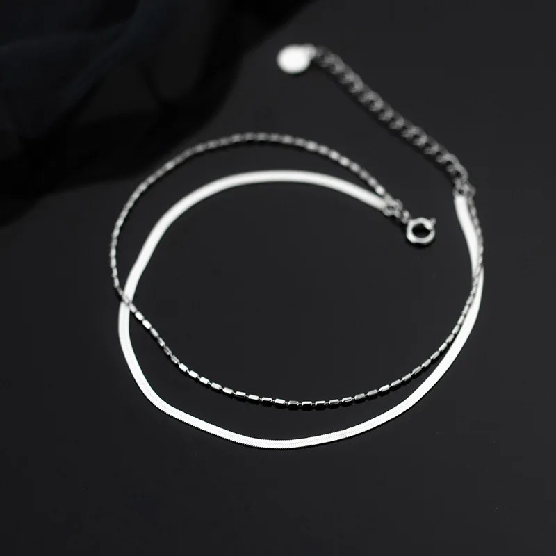 WANTME 925 sterling silver simple and fashionable double snake bone bean charm ankle suitable for women beach charm foot jewelry accessories 241107