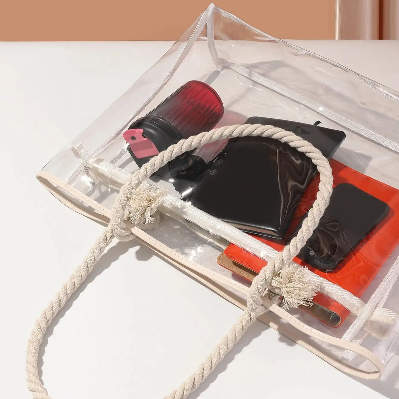 PVC large capacity handbag womens shoulder bag waterproof and spray proof storage bag organizer transparent bag 241107