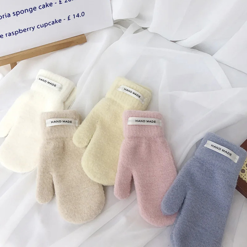 Korean solid color mens wool knitted gloves womens winter warm outdoor cycling full finger cold proof driving gloves S160 241107