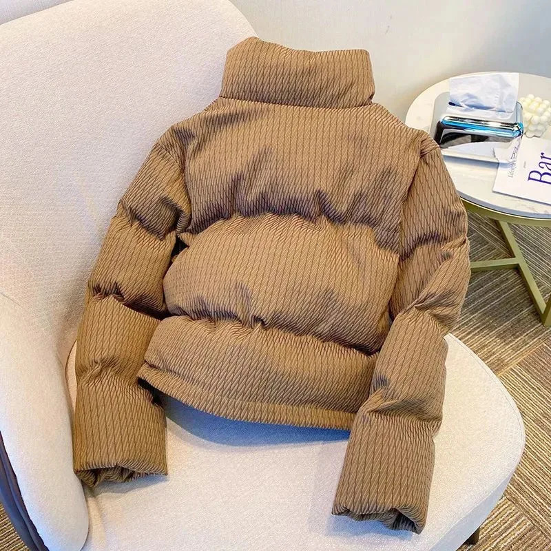 Winter Warm Brown Crop Parka Jacket Womens Fashion Korean Solid Chic Thick Inflatable Jacket Loose Street Clothing Full Match Jacket 241107